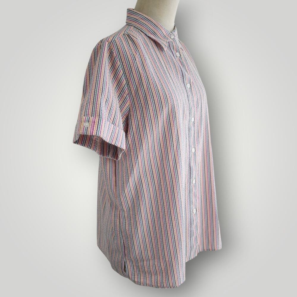 VTG Boca Bay Seersucker Vacation Shirt Women's S Multicolor Striped Button Up - Picture 4 of 15